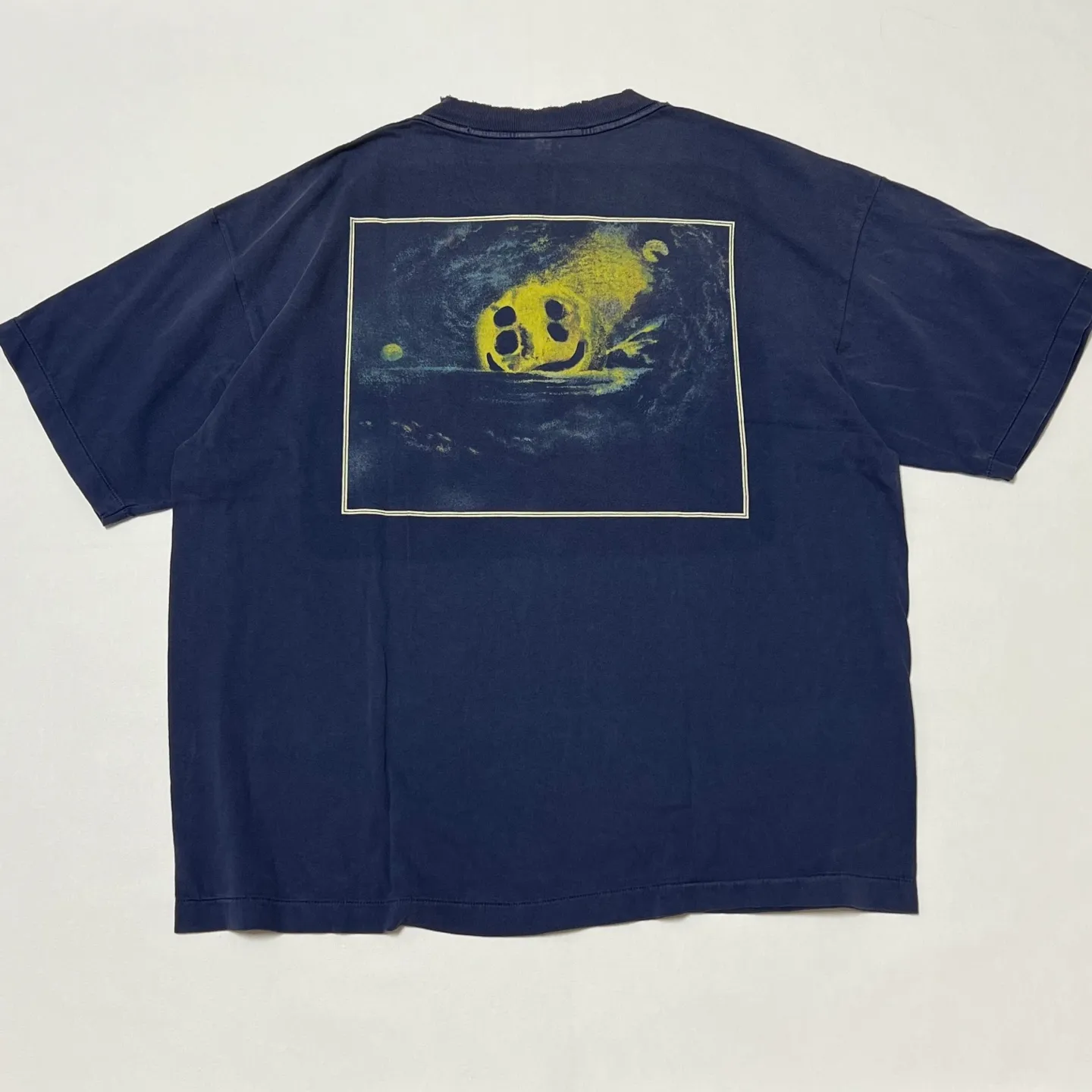 CACTUS PLANT FLEA MARKET x SAINT Mxxxxxx STAR SS TEE/NAVY New CPFM star smiley holed distressed short sleeves Washed blue S-XL Genuine consistent tube weaving without side seams High weight OE yarn fabric Assute dyeing Multiple horse fades Heavy wash water Worn holes Customized joint main mark/wash mark/little angel anti-counterfeiting label